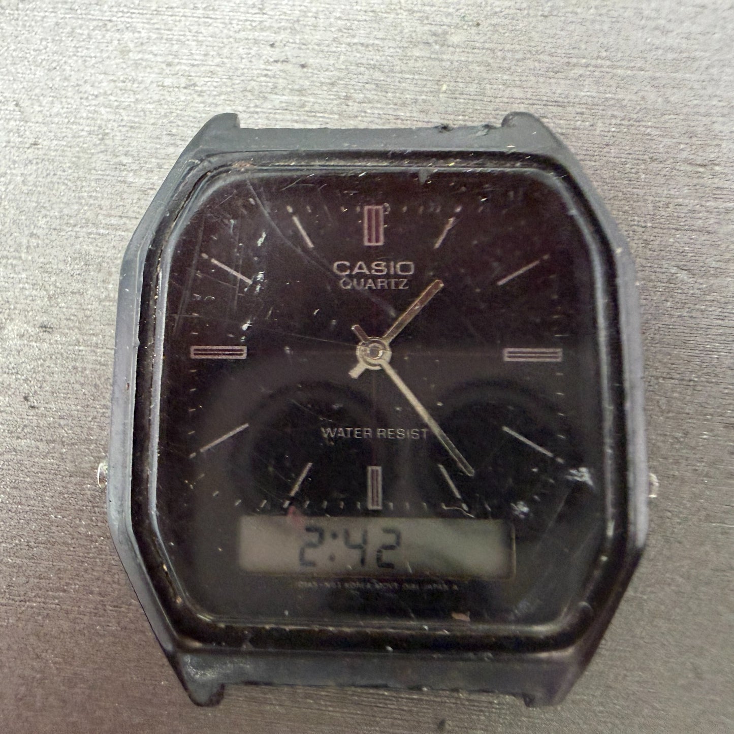 Casio AQ-8W Watch Men 33mm Analog Digital Black Octagon LCD VTG PARTS0
