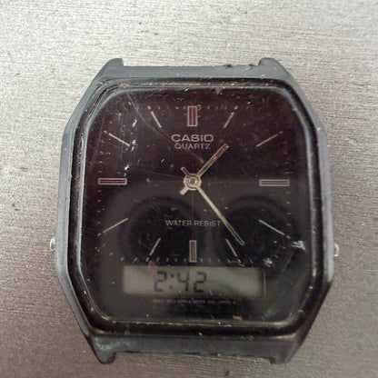 Casio AQ-8W Watch Men 33mm Analog Digital Black Octagon LCD VTG PARTS0