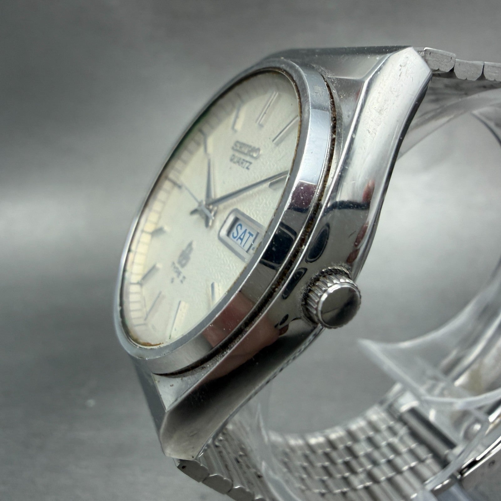 Seiko Type II Watch Men 36mm Silver Dial Silver Tone Daydate 7546-7000 New Batt2