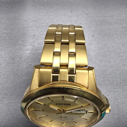 Citizen Watch Men 41mm Gold Dial Gold Tone Daydate Round 1502-S097835 New Batt4