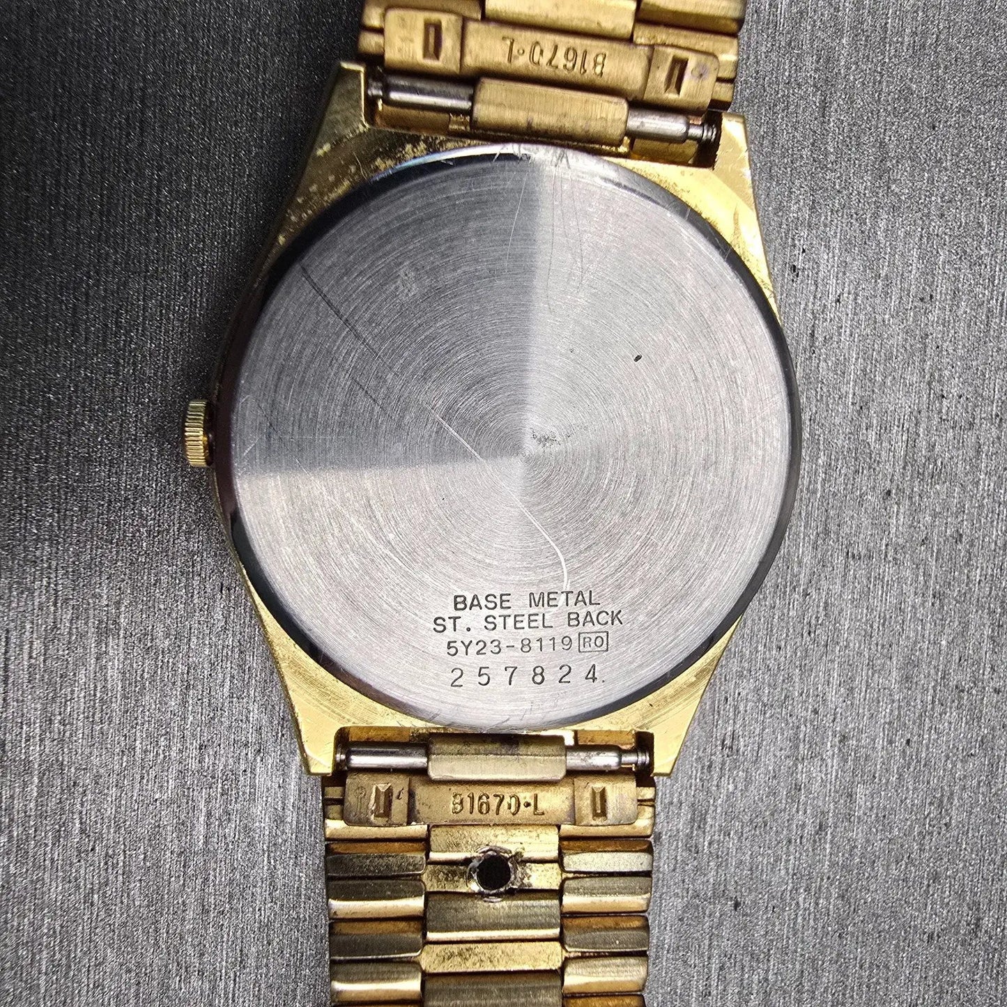 Seiko Watch Men 33mm Champagne Dial Gold Tone Daydate Round 5Y23-8119 New Batt10