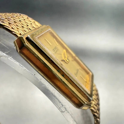 Seiko Exceline Watch Women 14mm Gold Dial Gold Tone Rectangle 8420-6540 New Batt3