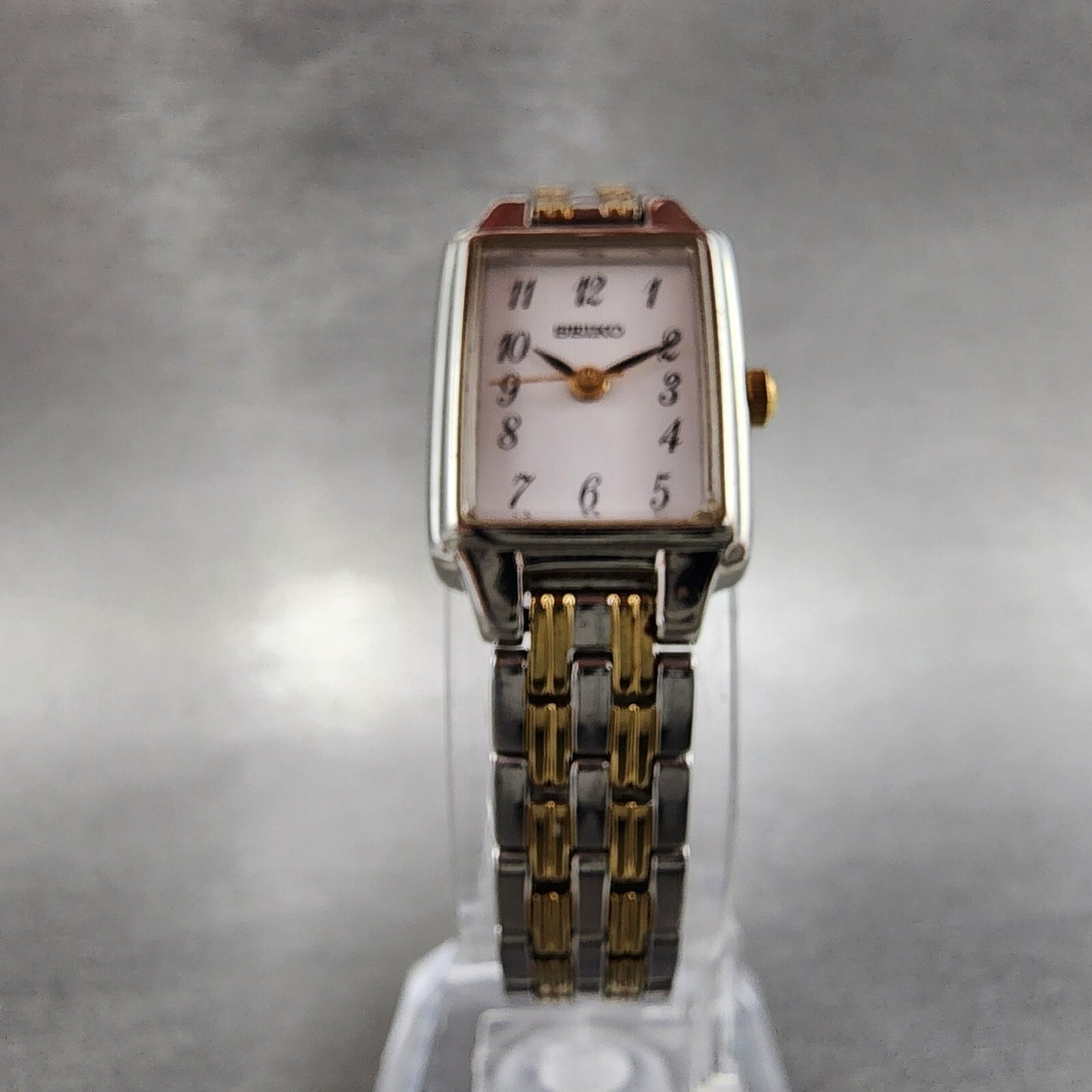 Seiko Watch Women 16mm White Dial Two Tone Rectangle 1N010FH0 New Battery5