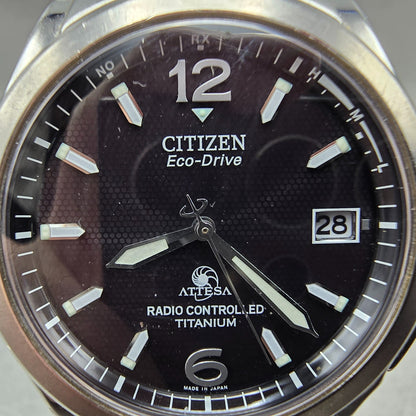 Citizen Eco-Drive Attesa Watch Men 38mm Black Dial Titanium Atomic Date PARTS!!!2
