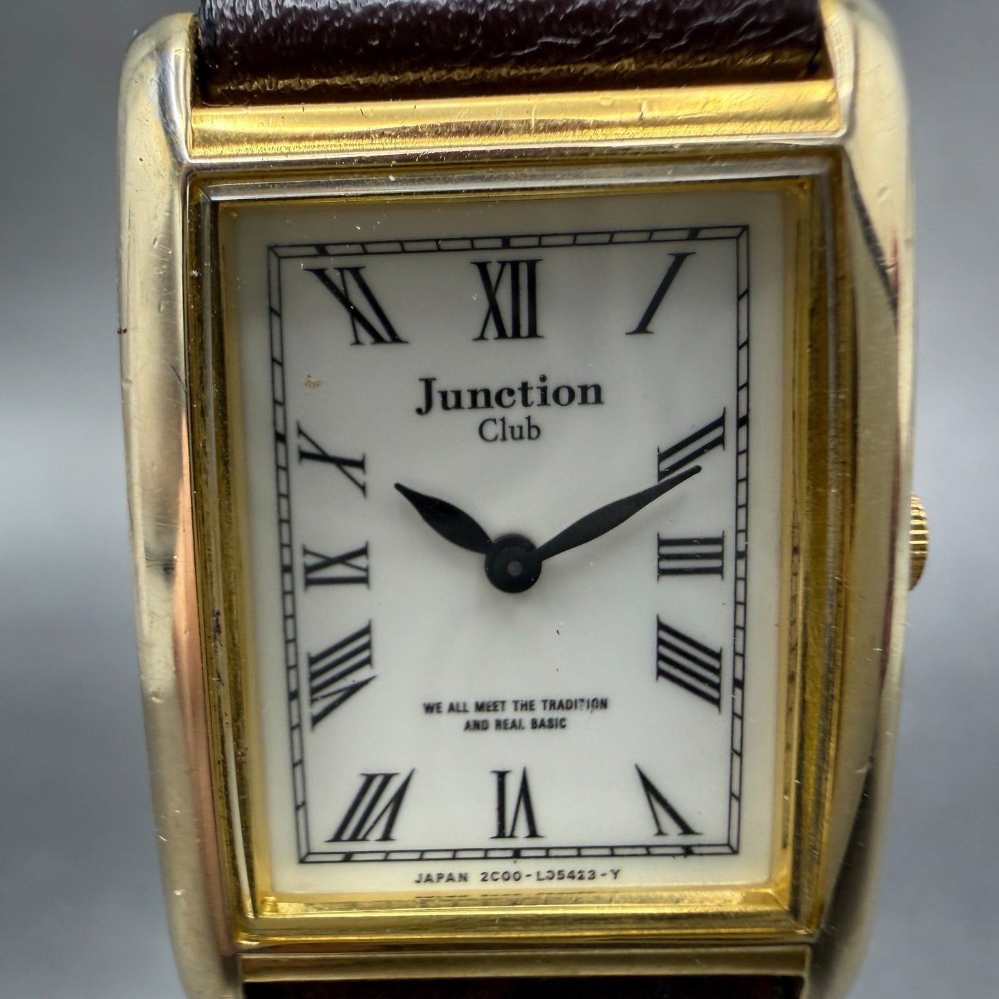 Vega Junction Club Tank Watch Women 18mm White Dial Gold Tone Rectangle New Batt1