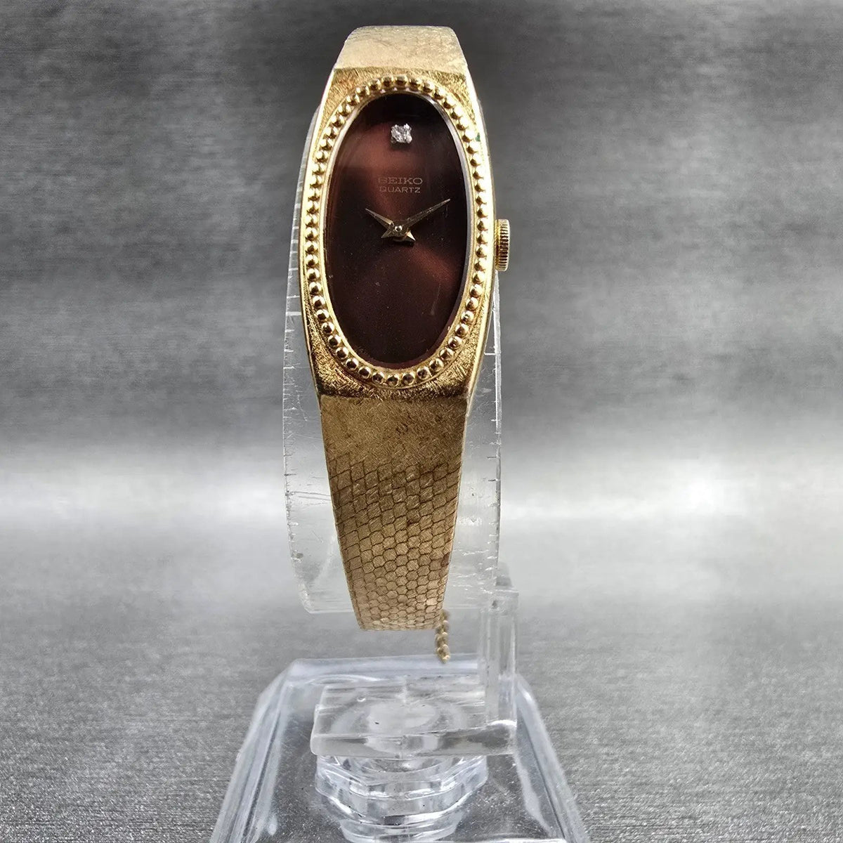 Seiko Watch Women 13mm Brown Dial Gold Oval 1320-5279 New Battery Vintage5