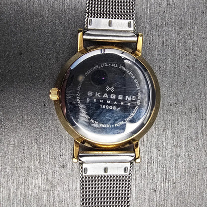 Skagen Watch Women 28mm Silver Dial Two Tone Date Round 16SGS New Battery JP210