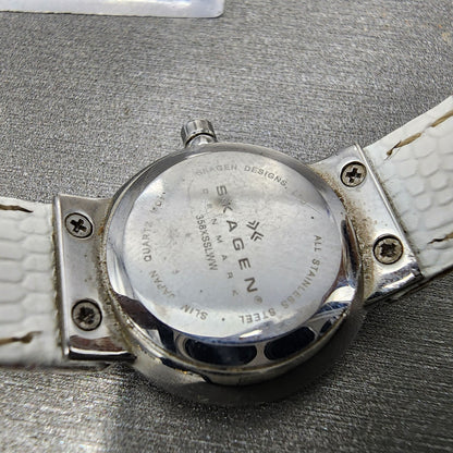 Skagen Steel Watch Women 22mm White Dial Silver Tone Round 358XSSLWW New Batt9