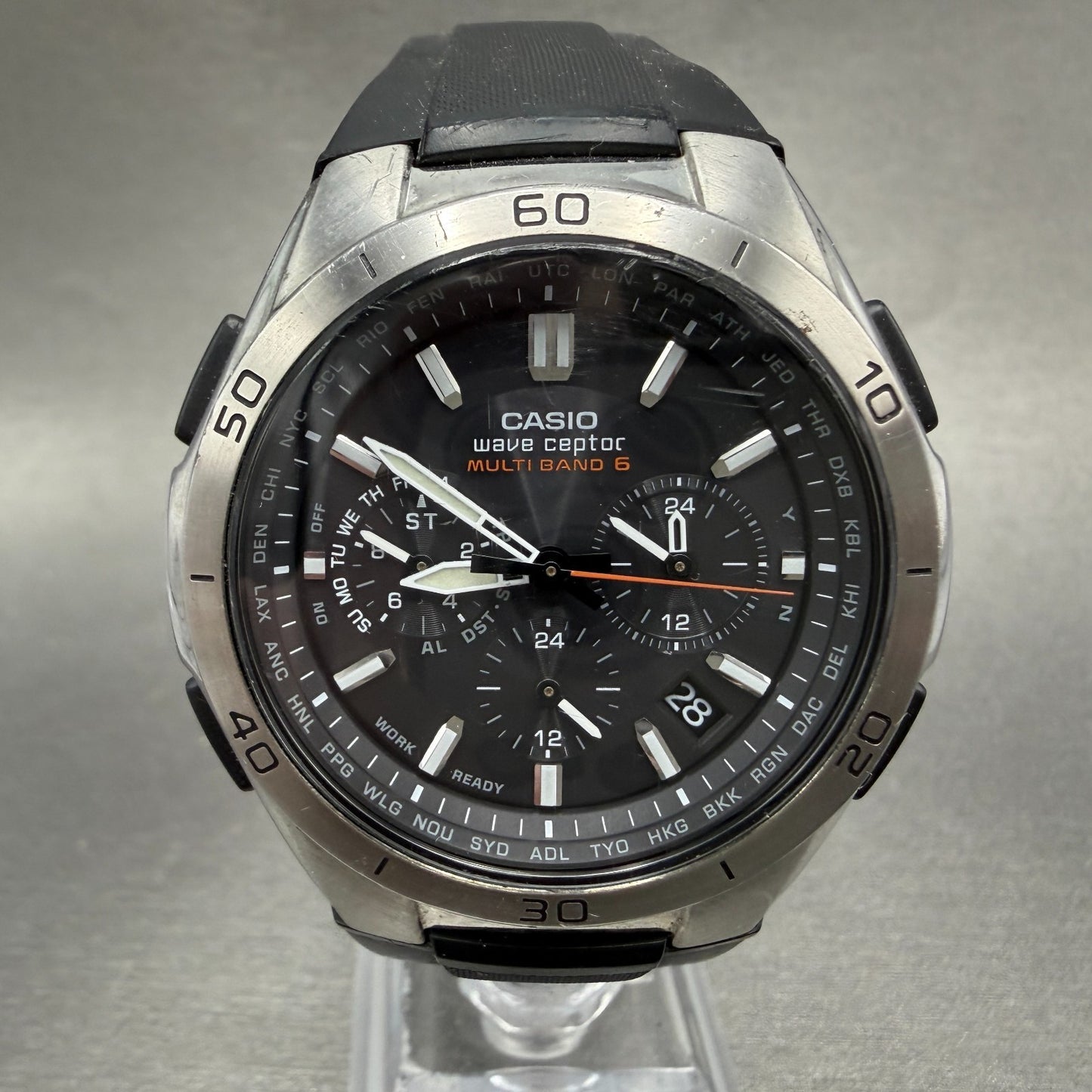Casio Waveceptor WVQ-M410 Watch Men 43mm Black Dial Silver Tone Date Solar RunsG0