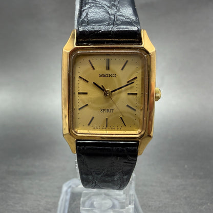 Seiko Spirit Tank Watch Women 20mm Champagne Dial Gold Tone 4N21-5190 NewBattery0