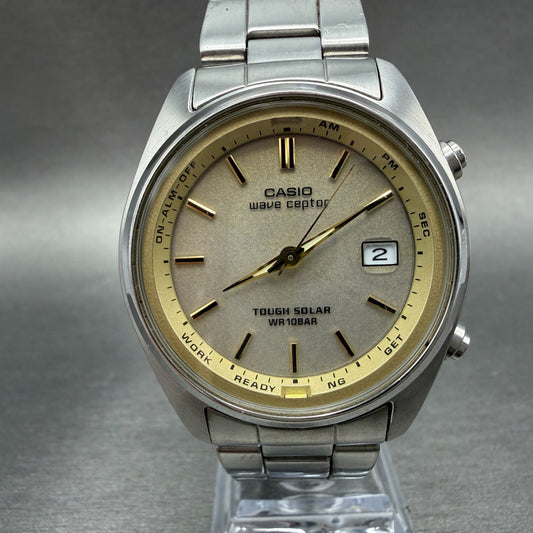 Casio Waveceptor Watch Men 39mm Gold Dial Steel Date Solar WVQ-110DJ Runs0