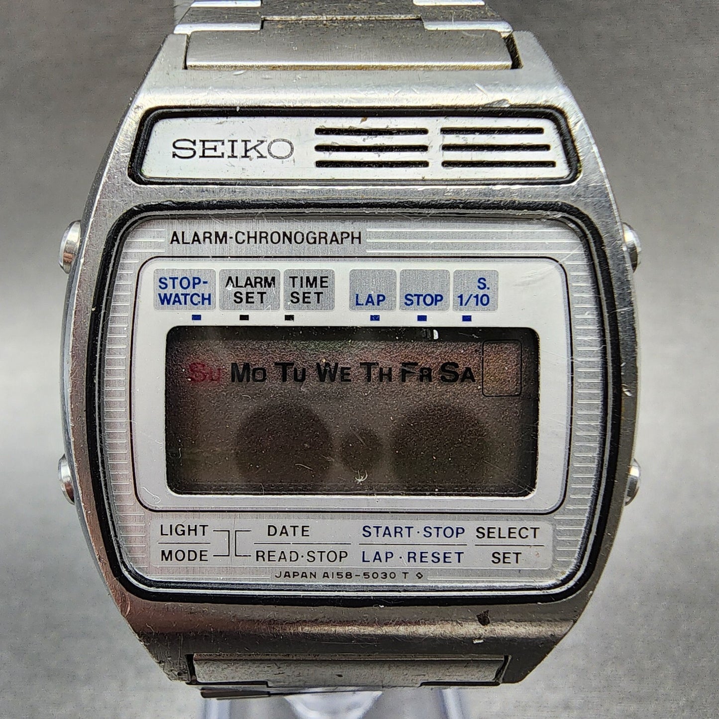 Seiko Digital Watch Men 35mm LCD Silver Tone A1585059 PARTS2