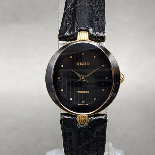 Rado Florence Watch Women 23mm Black Dial Gold Tone Oval 153.3695.2 New Battery0