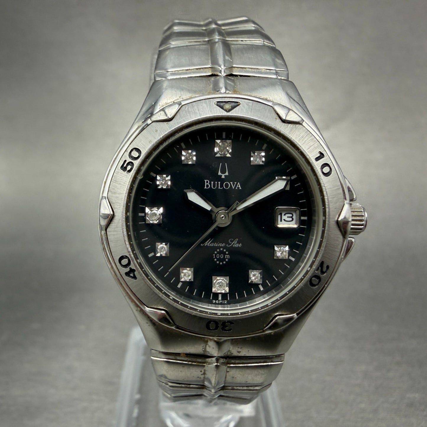 Bulova Marine Star Dive Watch Women 27mm MOP Dial Steel Date Round 96P12 New Bat0