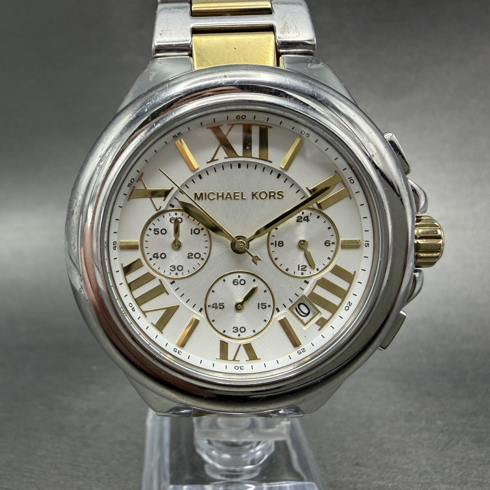 Michael Kors Camile Chrono Watch Women 43mm White Dial Two Tone Date MK-56530