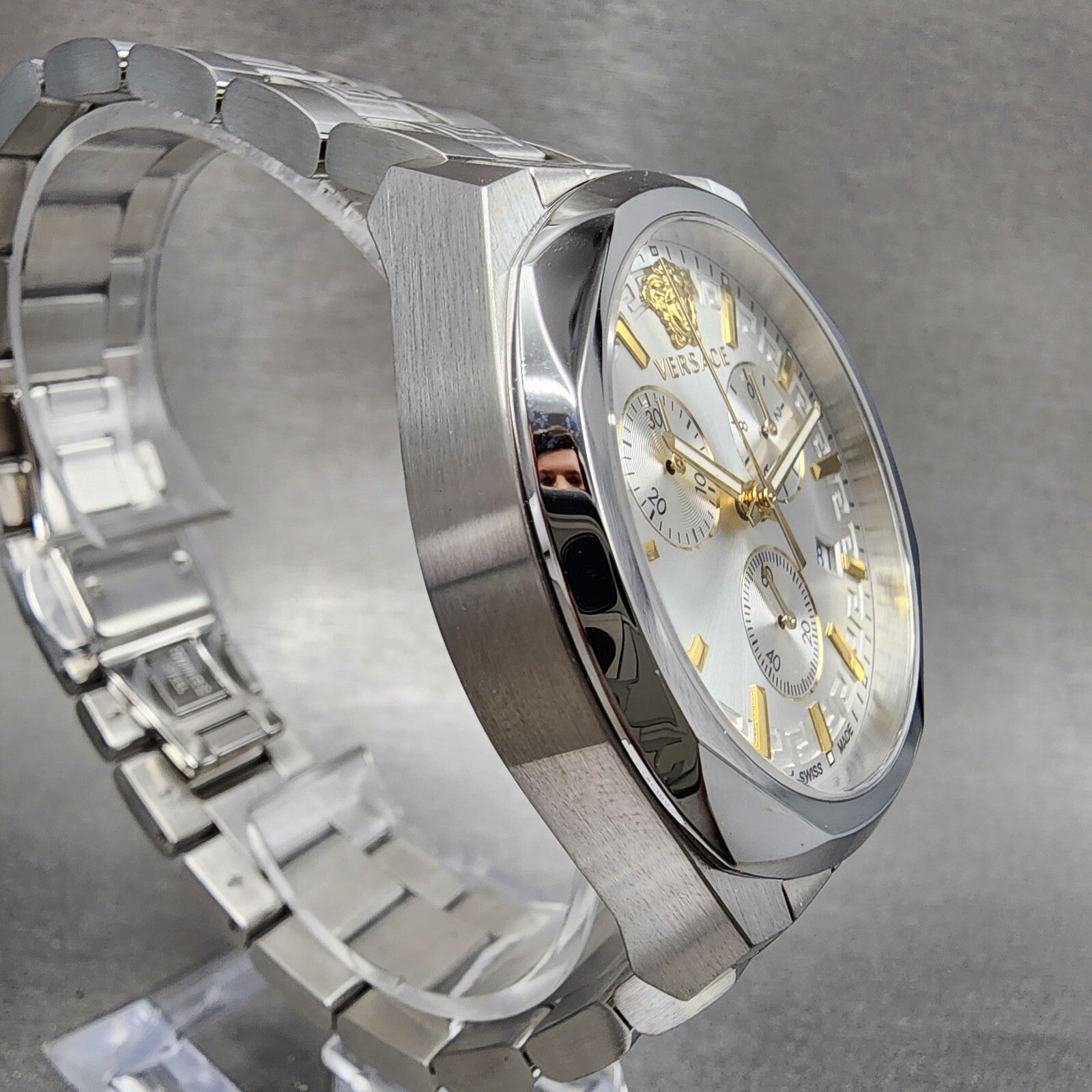 Versace Meduase Chronograph Watch Women 40mm White Dial Steel Date VE3CA05234