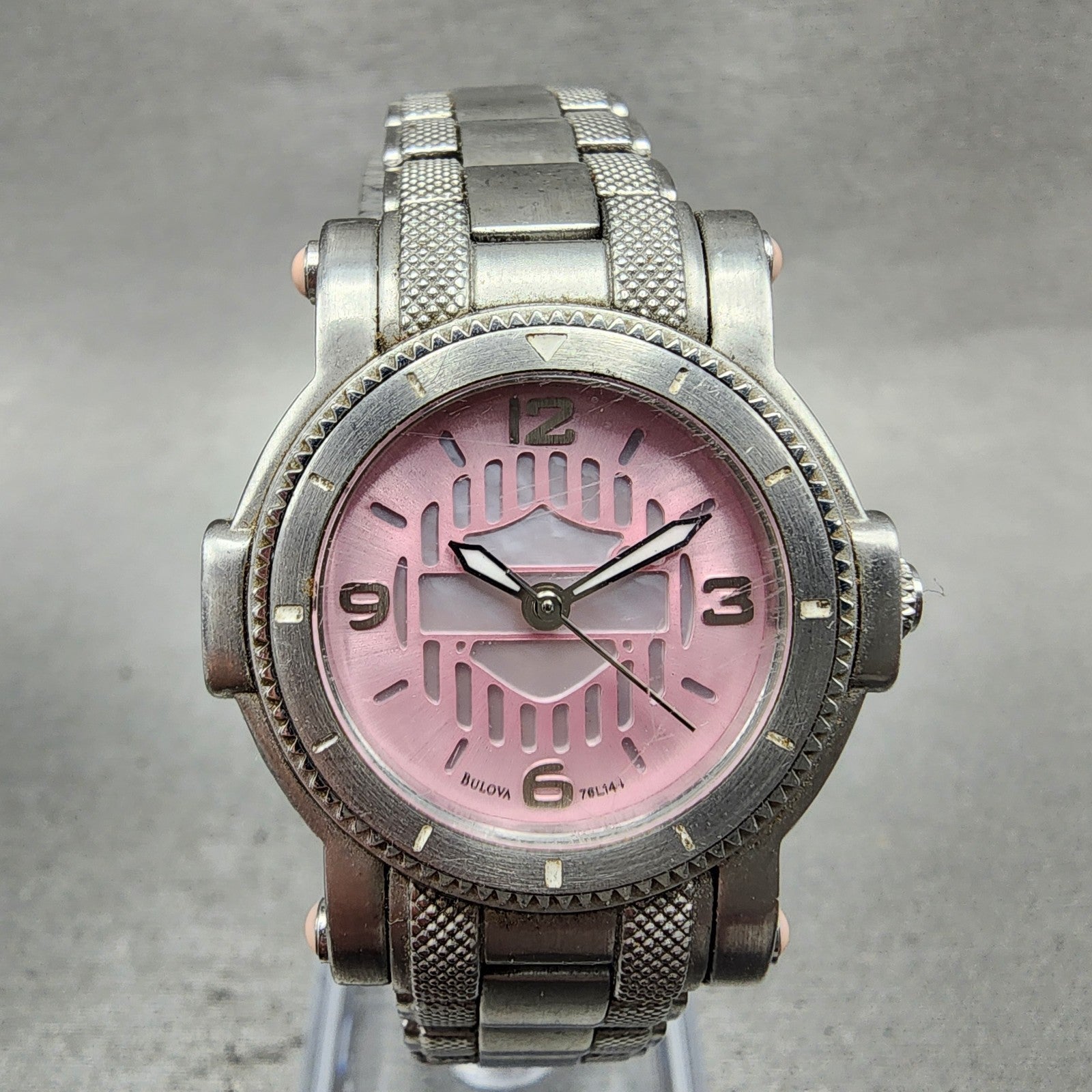 Bulova Harley Davidson Watch Women 28mm Pink Dial Silver Tone 76L144 New Battery0