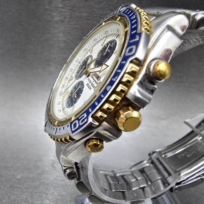 Seiko Chronograph Watch Men 41mm White Dial Two Tone Date READ!! 7T32-7E49 Diver3