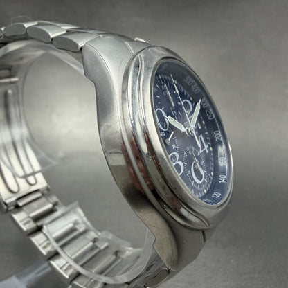 Seiko Chronograph Watch Men 38mm Blue Dial Silver Date Round 7T92-0BR0 New Batt3
