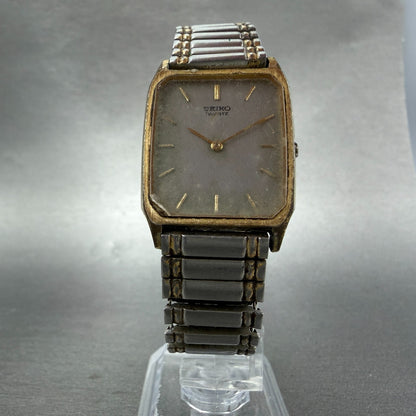 Seiko Tank Watch Men 26mm Gray Dial Gold Tone Rectangle 5P30-5D39 PARTS Vintage6