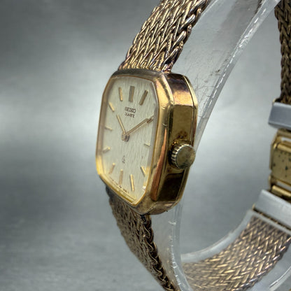 Seiko Watch Women 21mm Champagne Dial Gold Tone Rectangle 1400-5900 New Battery2