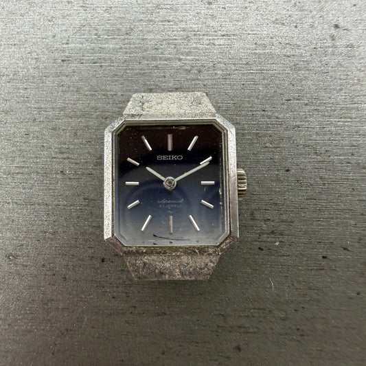 Seiko Special Tank Watch Women 18mm Blue Dial Silver Tone Manual 1140-3170 Runs0