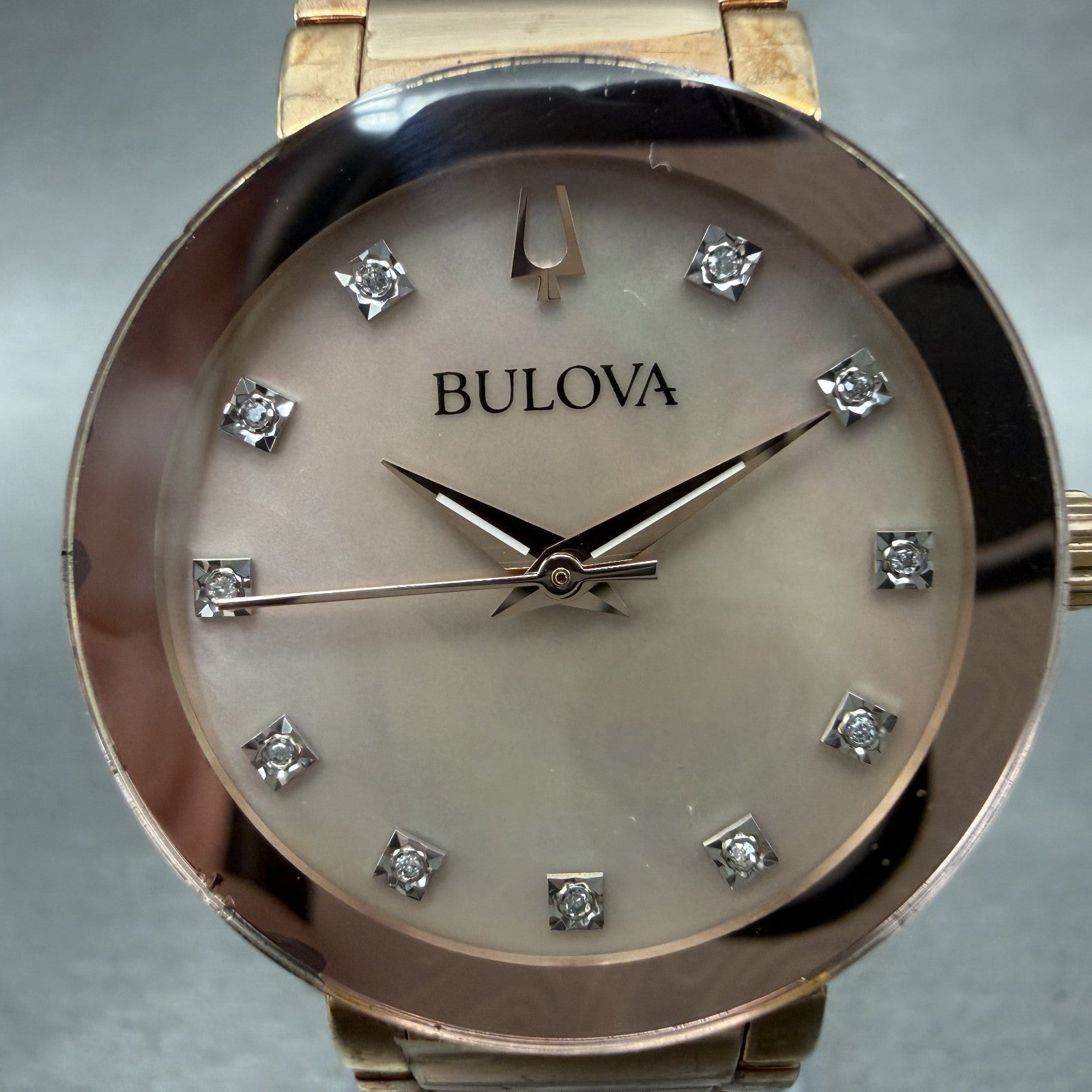 Bulova Futuro Watch Women 30mm MOP Dial Rose Gold Tone Round 97P132 New Battery1