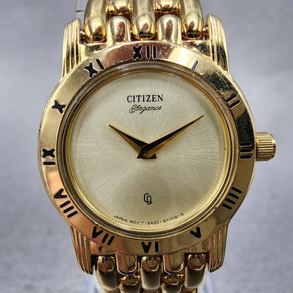Citizen CQ Watch Women 22mm Champagne Dial Gold Tone Round 5420S26009 New Batt1