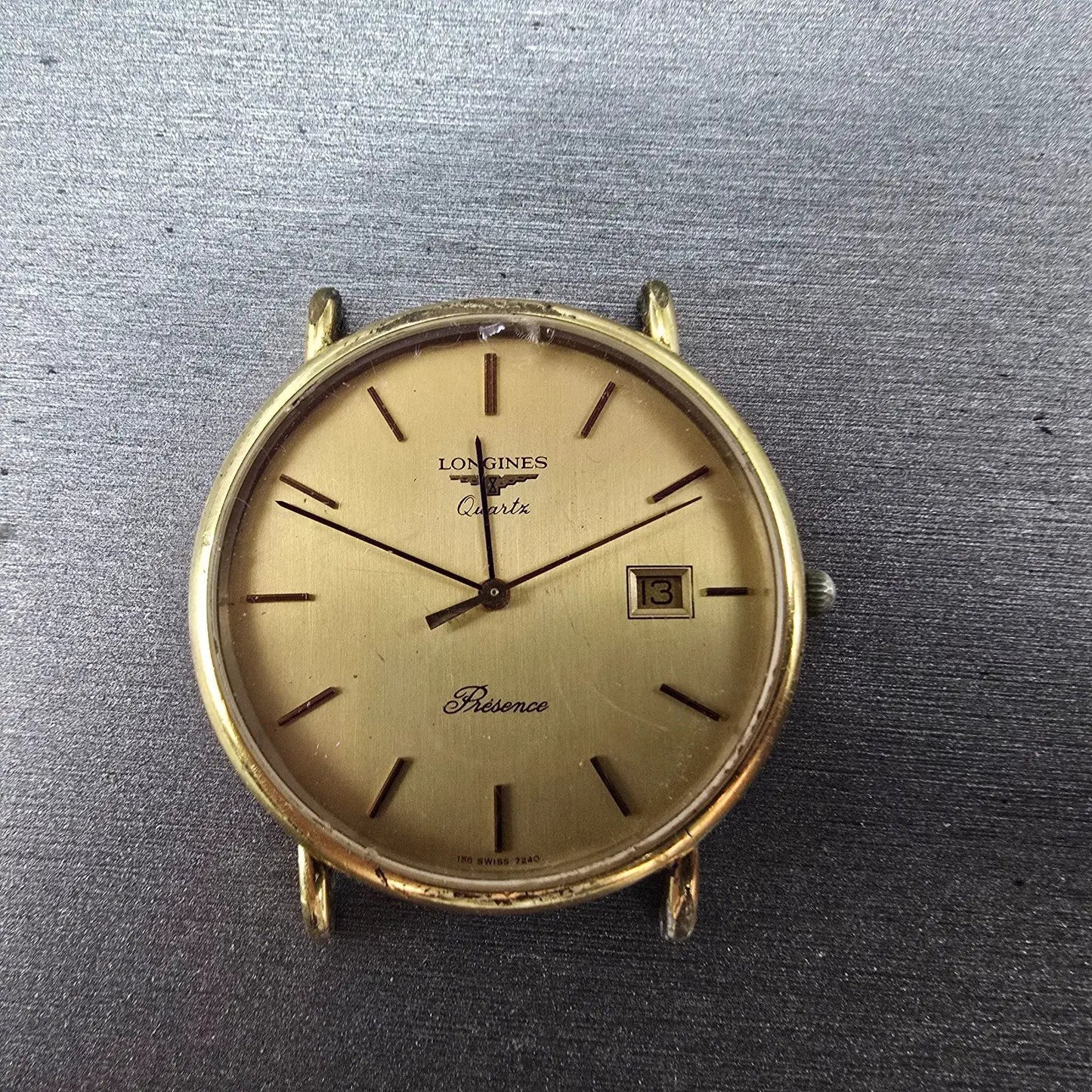Longines Watch Men 34mm Gold Dial Gold Tone Date Round 7240 Cal 156 PARTS0