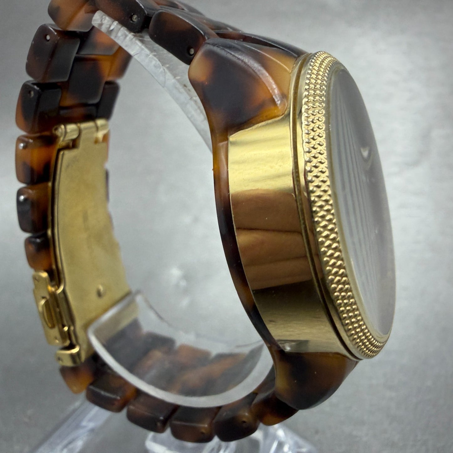 Michael Kors Watch Women 37mm Brown Dial Gold Tone Tortas Daydate New Battery KI3