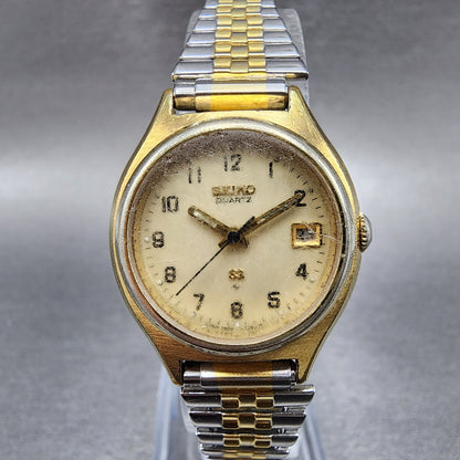 Seiko SQ Watch Women 25mm Champagne Dial Gold Tone Date Round 2622-0119 New Bat