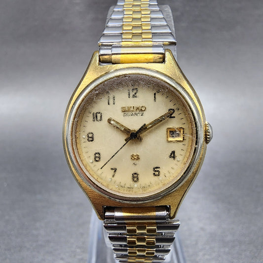Seiko SQ Watch Women 25mm Champagne Dial Gold Tone Date Round 2622-0119 New Bat