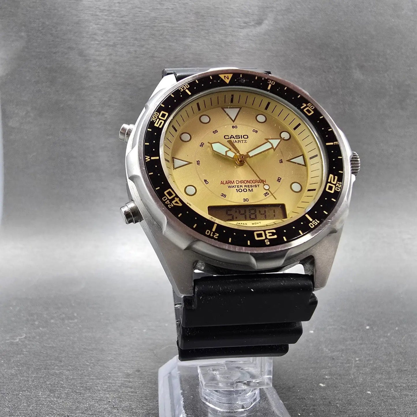 Casio Arine Watch Men 45mm Champagne Dial Steel Alarm Chrono AMW-320C New Batt L6