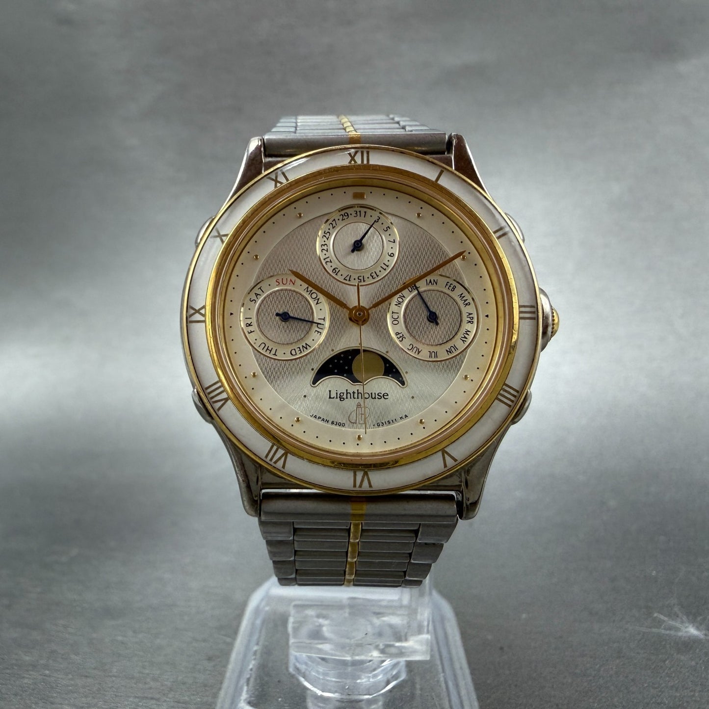 Citizen Lighthouse Triple Calendar Moon Phase Watch Men 35mm Champagne Two Tone5