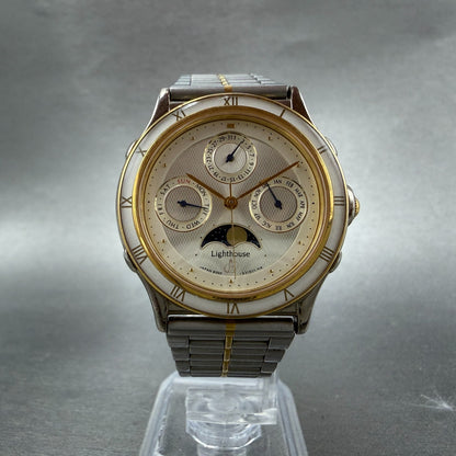 Citizen Lighthouse Triple Calendar Moon Phase Watch Men 35mm Champagne Two Tone5