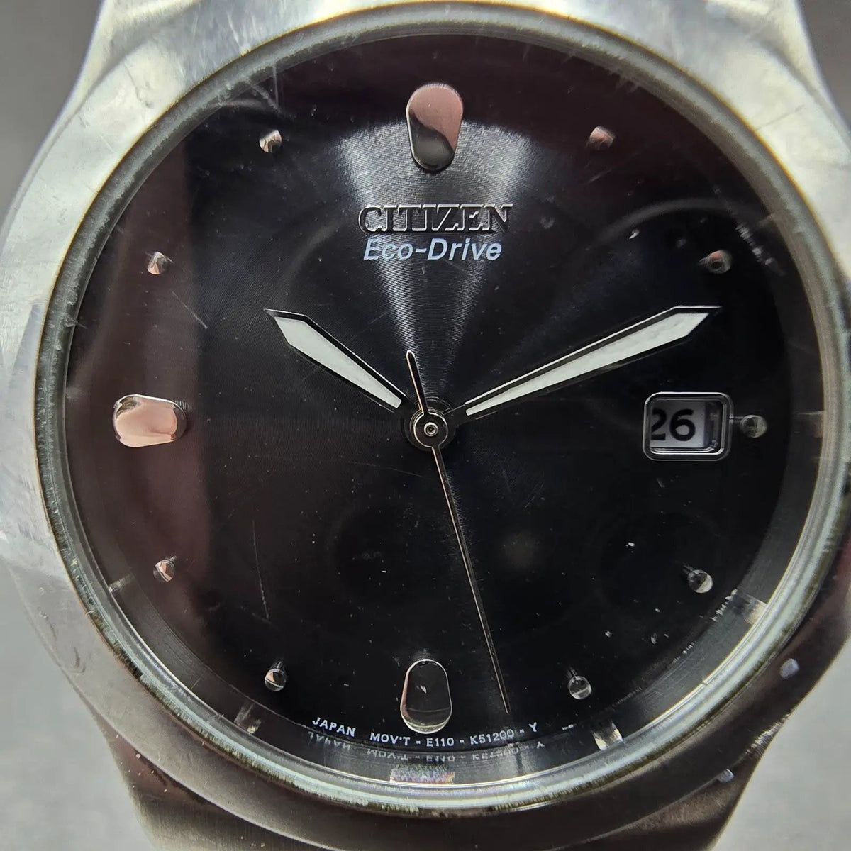 Citizen Eco-Drive Watch Men 36mm Black Dial Silver Tone Date E111-K16750 Runs K1