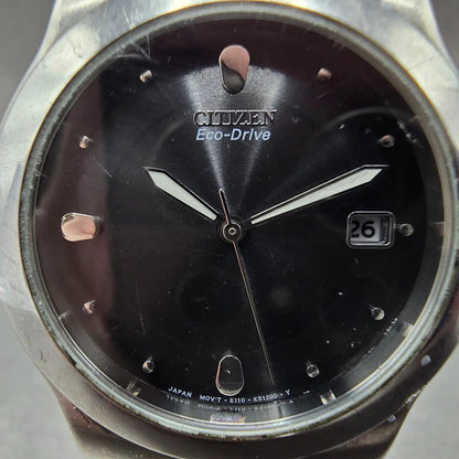 Citizen Eco-Drive Watch Men 36mm Black Dial Silver Tone Date E111-K16750 Runs K1