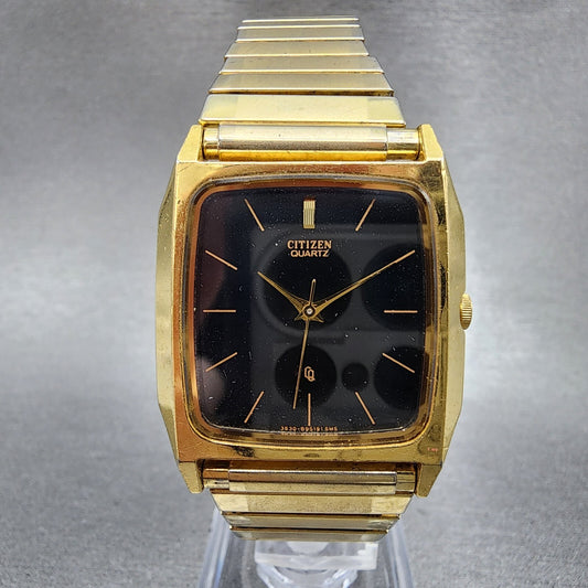 Citizen CQ Tank Watch Men 29mm Black Gold Tone Rectangle 3630-890175 PARTS