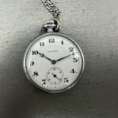Waltham Pocket Watch White Dial Silver Tone Manual Wind Grade 225 PARTS0