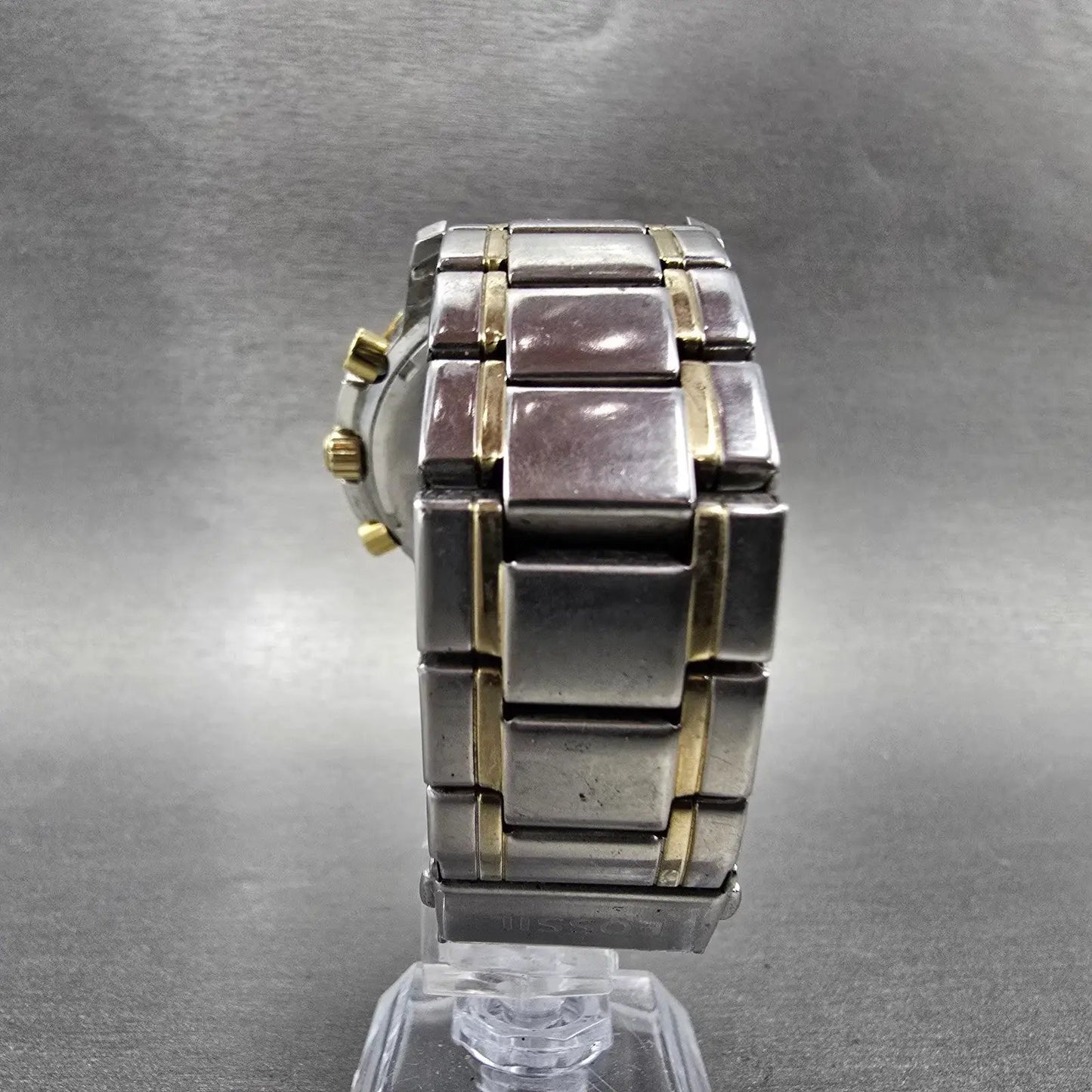 Fossil Dean Chronograph Watch Men 45mm Silver Dial Two Tone Date FS4795 New Bat9