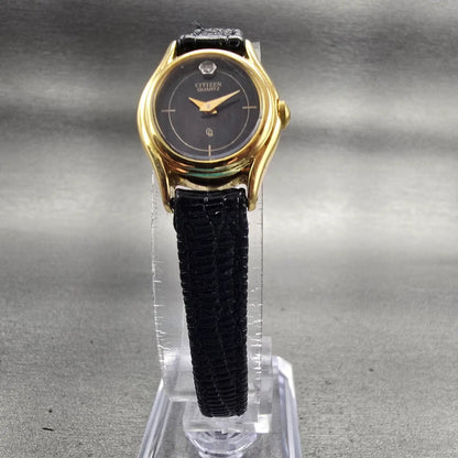 Citizen CQ Watch Women 18mm Black Dial Gold Tone Oval 3220-320025 New Battery5