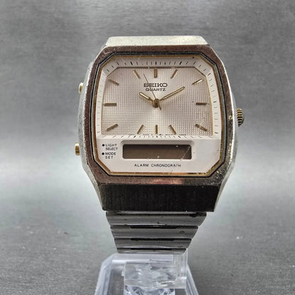 Seiko Analog Digital Watch Men 33mm Silver Dial Two Tone Alarm H601-5471 PARTS6