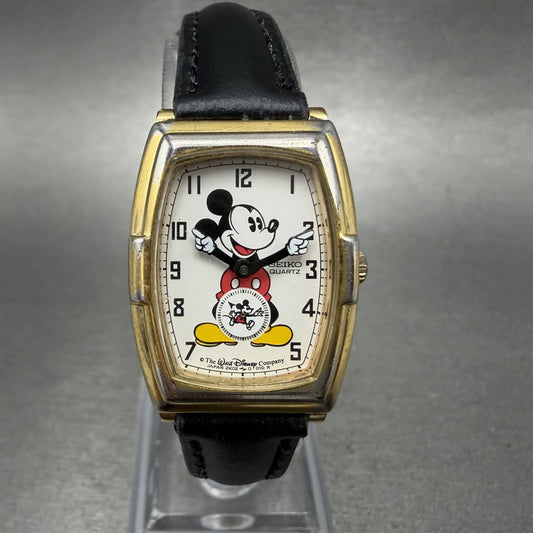 Seiko Mickey Mouse Watch Women 21mm White Dial Gold Rectangle 2K025009 NewBat0