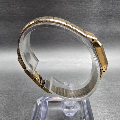 Seiko Watch Women 12mm Gold Dial Gold Tone Rectangle 1320-5049 New Battery 898