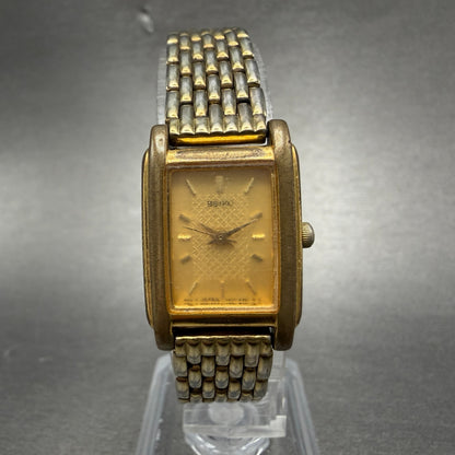 Seiko Tank Watch Women 18mm Champagne Dial Gold Tone V401-5650 New Battery VB0