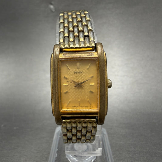 Seiko Tank Watch Women 18mm Champagne Dial Gold Tone V401-5650 New Battery VB0
