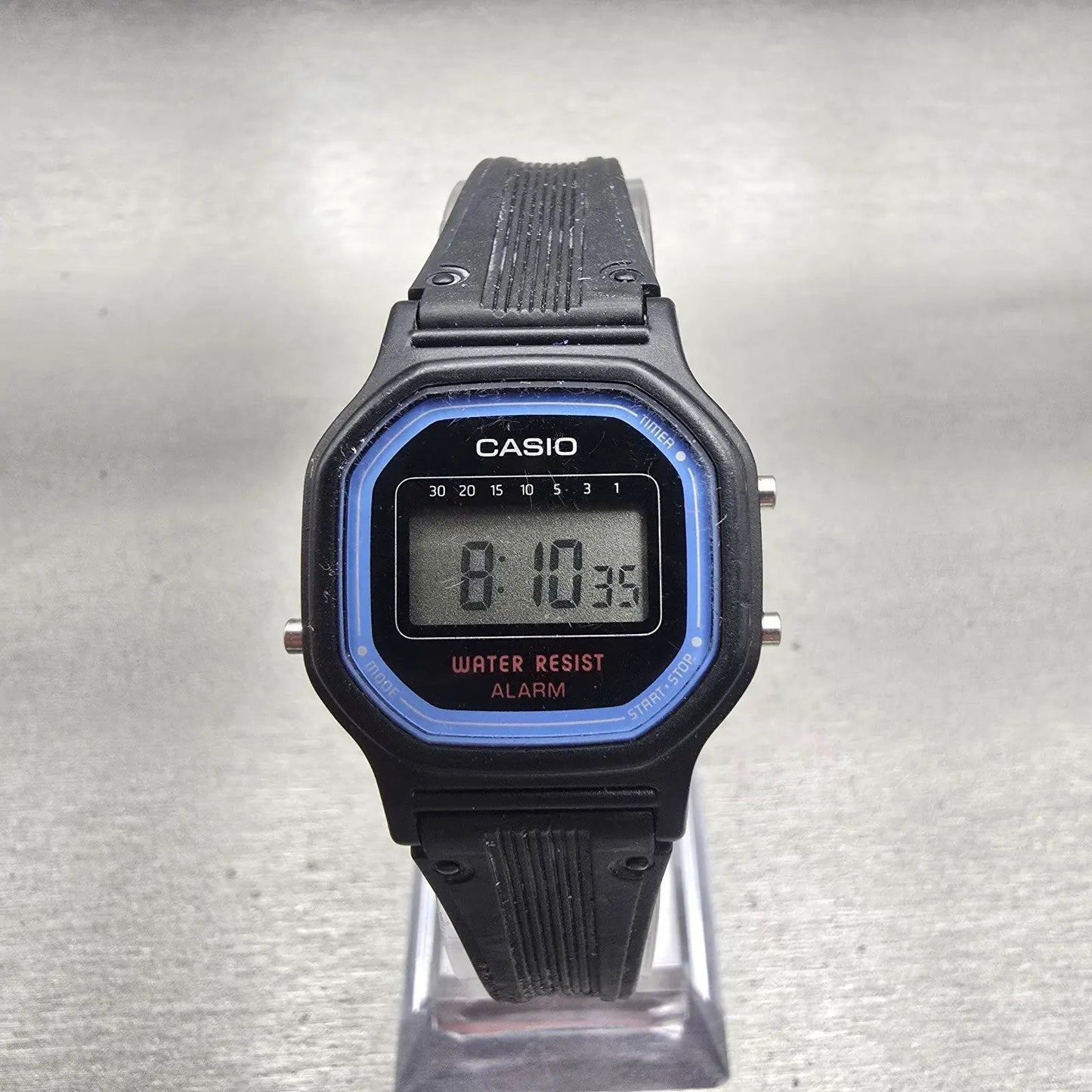 Casio LA-11W Digital Watch Women 25mm Black Blue Alarm Chronograph New Battery H0