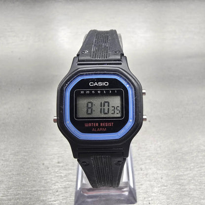 Casio LA-11W Digital Watch Women 25mm Black Blue Alarm Chronograph New Battery H0