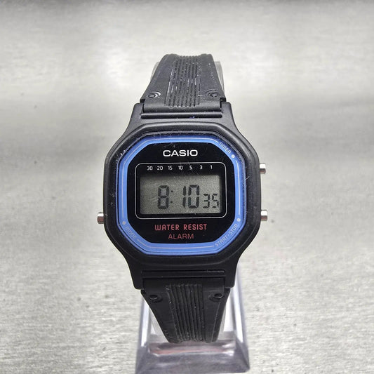 Casio LA-11W Digital Watch Women 25mm Black Blue Alarm Chronograph New Battery H0