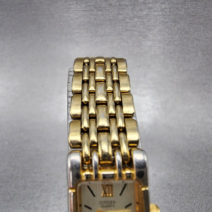 Citizen Tank Watch Women 15mm Silver Dial Gold Tone Rectangle New Battery VTG4